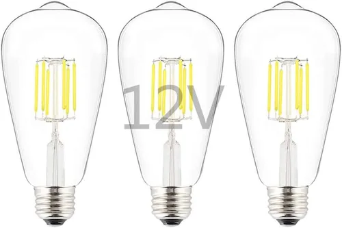 Vista 8 de Bombilla LED de bajo voltaje CC 12V/24V 6W, estilo Edison ST21 (ST64), forma antigua, atenuador PWM DC de 12 V, base común E26, luz blanca cálida