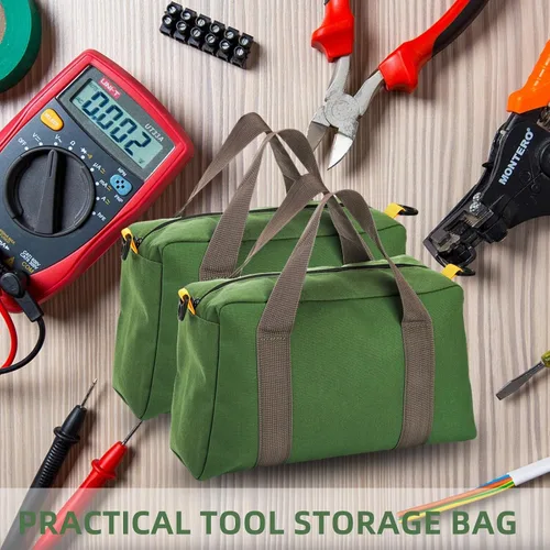 Vista 7 de WRINGKIT Paquete de 2 bolsas de herramientas de boca ancha, 14 pulgadas, gran capacidad Heavy Duty Canvas Tool Storage Bag, Zipper Utility
