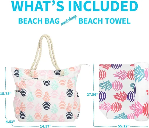 Vista 2 de Bolsa de playa espaciosa bolsa de viaje y gimnasio con múltiples bolsillos y cremallera fuerte