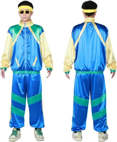 Vista 5 de Alaiyaky Disfraz deportivo retro de los años 80, disfraz de hip hop de los años 90, vestido de fiesta para mujeres y hombres adultos