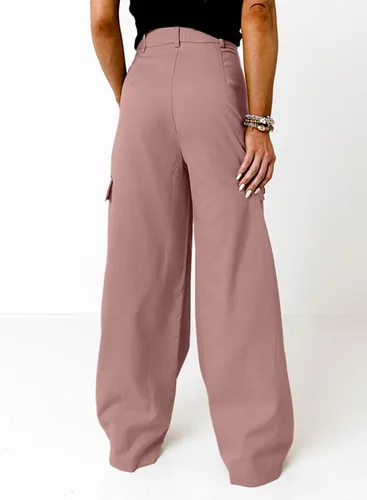 Vista 7 de Dokotoo - Pantalones cargo de cintura alta y pierna ancha para mujer, pantalones holgados de trabajo casuales con 4 bolsillos