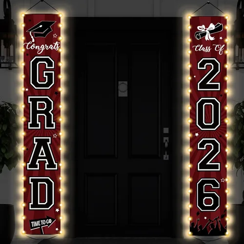 Vista 4 de Pancartas de graduación 2026, decoraciones iluminadas para la clase de 2026 con texto en inglés "Congrats Grad" para porche con luz LED, decoración