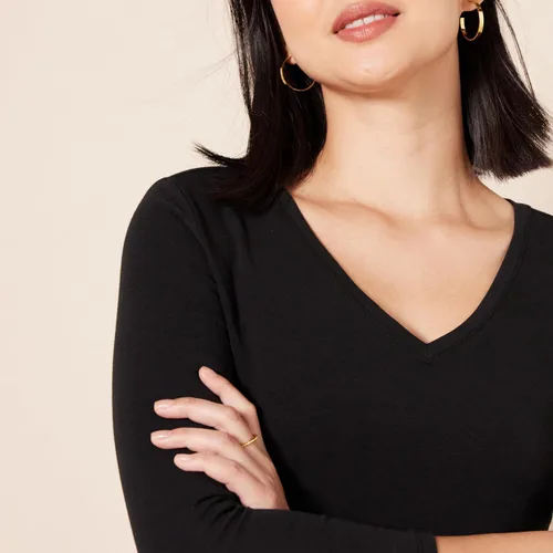 Vista 4 de Tienda Essentials - Camisa de manga 34 y cuello en V para mujer