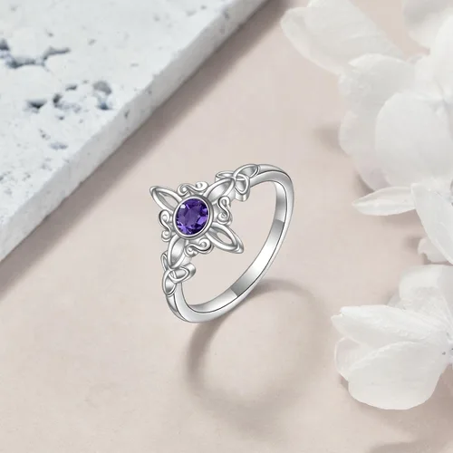 Vista 6 de YAFEINI Anillo de nudo de bruja de plata de ley 925, anillo de nudo de trinidad celta, joyería de nudo de bruja para mujer