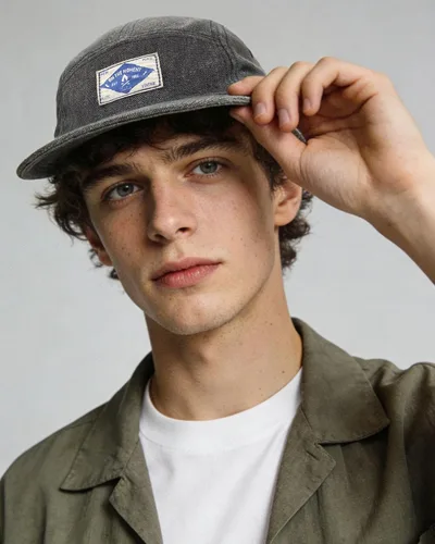Vista 2 de CLAPE Gorra Snapback de 5 paneles para hombre, de algodón lavado, estilo 5p02-lavado Negro