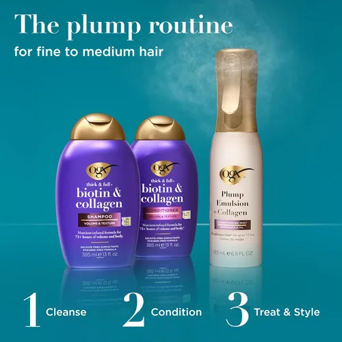 Vista 7 de OGX Espeso y Abundante + Biotina y Colágeno para Volumen y Cuerpo del Cabello, Champú y Acondicionador Voluminizador Sin Sulfatos para Cabello Fino