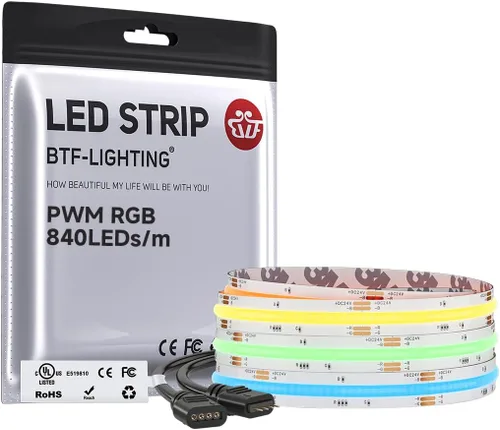 Vista 14 de BTF-LIGHTING FCOB COB - Tira de luz LED RGB con certificación UL, 810 LEDs/m de alta densidad flexible que cambia de color, DC12V 9.8 pies y 0.394