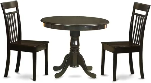Vista 10 de East West Furniture AANCA5-MAH-W Juego de mesa de comedor de 5 piezas incluye una mesa de cocina redonda con pedestal y 4 sillas de comedor, 36 x 36