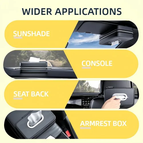 Vista 8 de Soporte para pañuelos de coche, caja de servilletas de tejido de cuero PU, caja de reposabrazos de automóvil, organizador rectangular de servilleta
