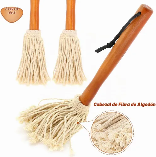 Vista 6 de Salsa de barbacoa de 12 pulgadas para asar o asar a la parrilla, aplicar barbacoa, adobo o glaseado, cabezal de fibra de algodón y mango de madera