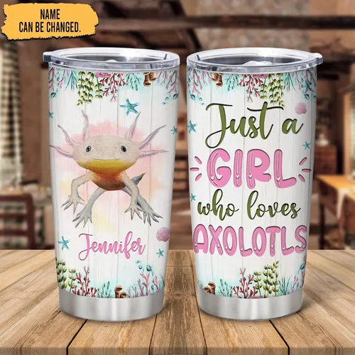 Vista 2 de Hyturtle Regalos personalizados para los amantes de los ajolotes – Just A Girl Who Loves Axolotls - Vaso de acero inoxidable con nombre