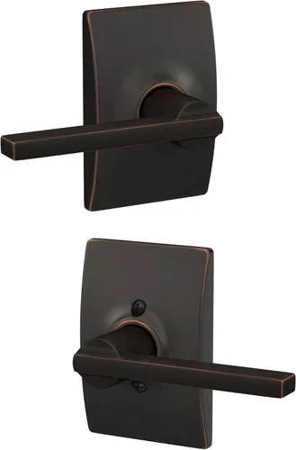 Vista 81 de Schlage F51A LAT 716 Latitude - Manija de puerta con bloqueo de entrada con llave, en acabado de bronce envejecido