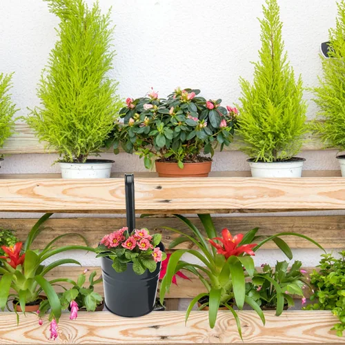 Vista 6 de KINGLAKE Macetas de flores, 10 macetas de metal para colgar en hierro, balcón, jardín, plantas, cestas para vallas, 4 pulgadas, soportes para flores