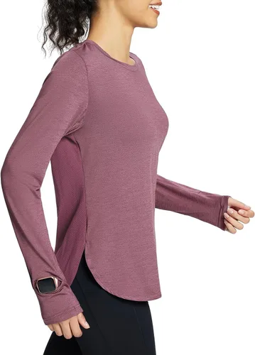 Vista 2 de BALEAF Camisetas de entrenamiento de manga larga para mujer, de secado rápido, UPF 50+ ligeras