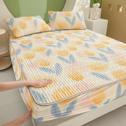 Vista 17 de FCLDESHOP Sábanas de bolsillos profundos, sábana bajera con estampado de látex fresco grueso de verano, protector de colchón de animé de dibujos