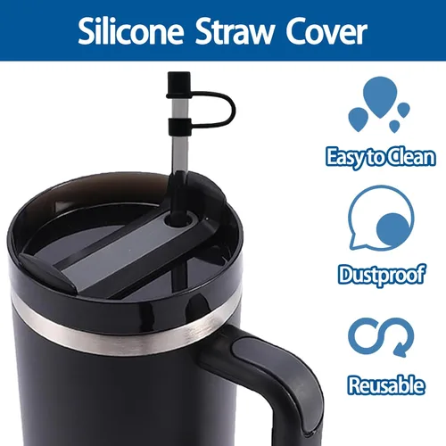 Vista 3 de 6 fundas de silicona para popote compatibles con Stanley Cup, vaso de 30 y 40 onzas con asa de 0.394 in, tapas de popote a prueba de polvo