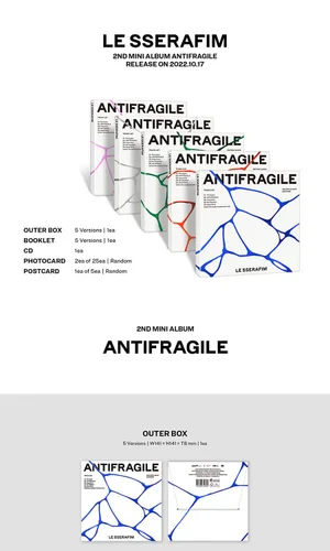 Vista 5 de ( COMPACT Ver. ) LE SSERAFIM ANTIFRAGILE 2nd Mini Album ( EMERALD Ver. )+1ea Store Gift Photo Card K-POP SEALED