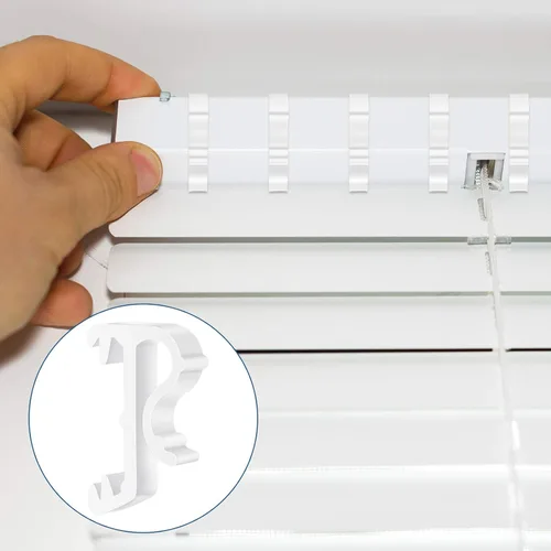 Vista 5 de Jetec Clips para ventana de cenefa ciega de 1 pulgada, clips de retención de cenefa de plástico blanco oculto (12 piezas)