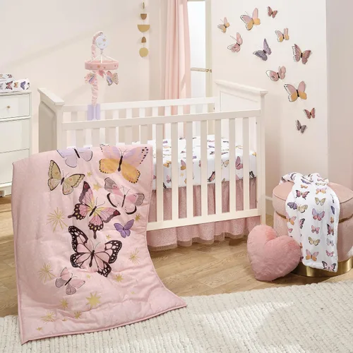 Vista 21 de Lambs & Ivy Baby Blooms - Juego de ropa de cama para cuna (3 piezas, diseño floral/mariposa), color rosa