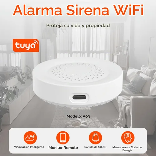 Vista 2 de Alarma de sirena inteligente WiFi: Sonda de 100 db, control de aplicación, alarma antirrobo inalámbrica, compatible con Alexa