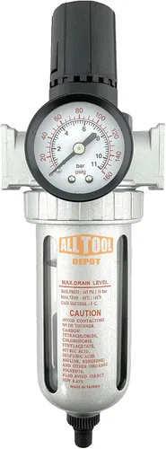 Vista 9 de Regulador de filtro de aire comprimido en línea NPT de 1 pulgada NPT SUPER DUTY Combo Piggyback, cuenco de metal, elemento de 5 micrones, ajustable