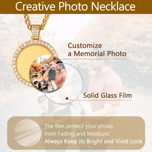 Vista 3 de U7 Collar con foto personalizada para hombres y mujeres, joyería de regalo personalizada de acero inoxidablechapado en oro, colgante de placa