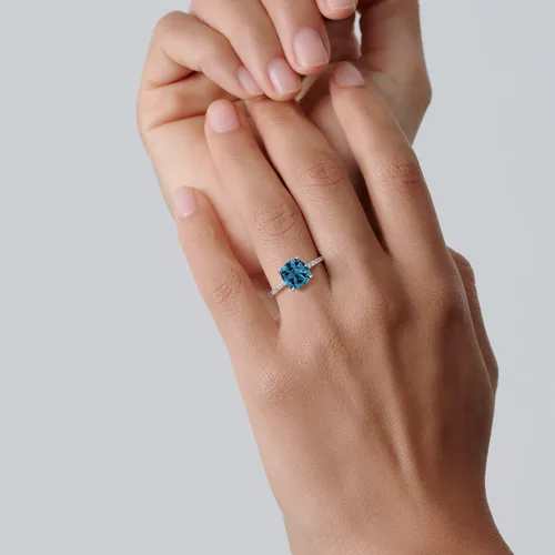 Vista 5 de Gem Stone King Anillo de compromiso de plata de ley 925 con piedra preciosa de corte cojín de 0.315 in Anillo de compromiso de aniversario de boda