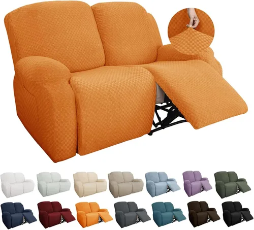 Vista 36 de YEMYHOM Funda elástica de 4 piezas para silla reclinable de jacquard con bolsillo lateral, antideslizante, ajustable, protector de muebles con parte