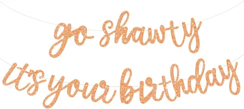 Vista 21 de BEISHIDA Pancarta Black Go Shawty It's Your Birthday de 11.4 pies, SIN BRICOLAJE - Pancarta de Feliz Cumpleaños con Purpurina Tema Hip Hop - Negro