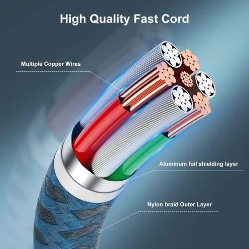 Vista 4 de Essri 3 cables de carga cortos de 1 pie para iPhone, con certificación MFi, cables Lightning fuertes de nailon trenzado, carga rápida USB para Azul