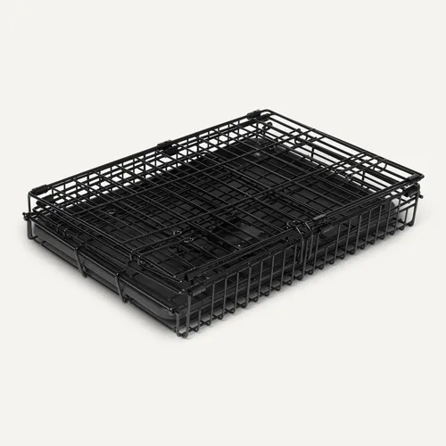 Vista 4 de Amazon Basics Caja de perro duradera y plegable de alambre de metal con bandeja, puerta individual, 18 x 12.4 x 15 pulgadas, color negro