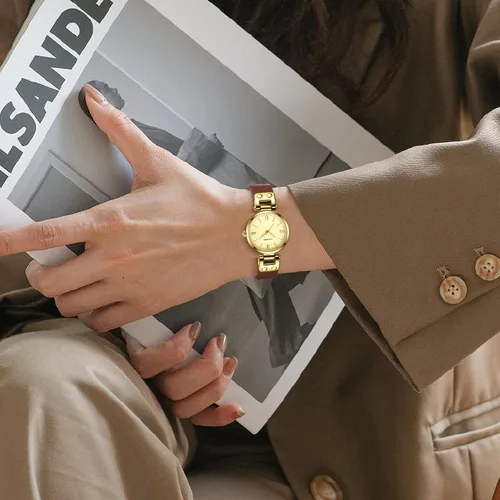 Vista 3 de NN BEN NEVIS Relojes para mujer elegante clásico pequeño reloj de cuero dorado Easy Reader Relojes de pulsera para mujer
