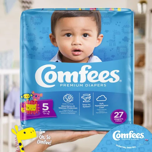Vista 3 de Comfees Pañales de bebé prémium con sistema de ajuste total para niños y niñas, talla 5, 27 unidades, CMF-5