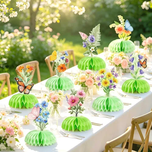 Vista 6 de 12 centros de mesa de panal de flores verdes, para decoraciones de fiesta de flores, reutilizables, de fácil montaje, decoración de mesa de jardín