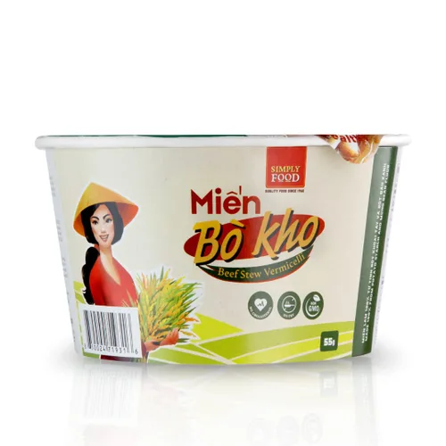Vista 3 de SIMPLY FOOD Fideos instantáneos de vidrio para estofado de carne vietnamita (Miến Bò Kho Tô) – 9 tazones/1.94 oz cada uno – Deliciosos fideos