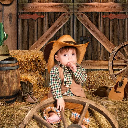 Vista 2 de Fondo de madera rústica de vaquero occidental, para casa de granero, fondo de fotografía para niños, niños, fiesta de cumpleaños, decoración