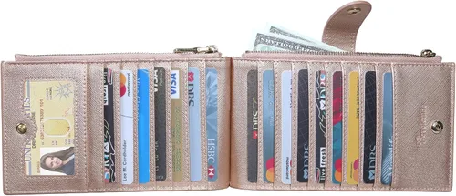 Vista 8 de Travelambo RFID Billetera de mujer con varios compartimientos para varias tarjetas con bolsillo con cierre, talla única