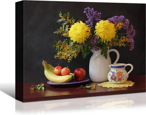 Vista 29 de Denozer - Arte de pared para cocina, lienzo, obras de arte de frutas, uvas, botellas de vino, alimentos, pintura en lienzo para comedor, decoración