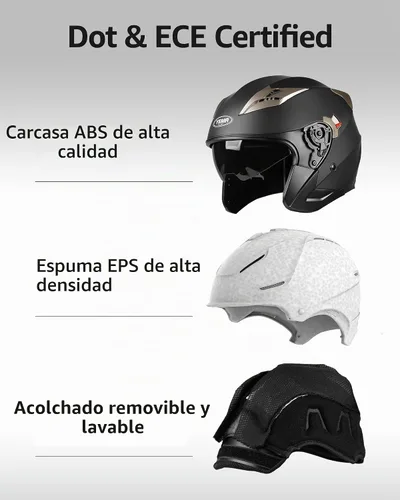 Vista 3 de YEMA Open Face Motorcycle Helmets, DOT Approved 3/4 Moped Helmet Dual Visor Quick Release Buckle, Helmets for Adults Motorcycle Men Women Helmets