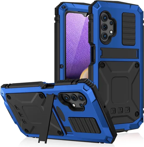 Vista 9 de Simicoo Funda metálica compatible con Samsung A32 4G con protector de pantalla militar, resistente a los golpes, con soporte, funda completa