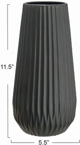 Vista 6 de Bloomingville Jarrón redondo de gres acanalado con líneas en relieve, negro mate