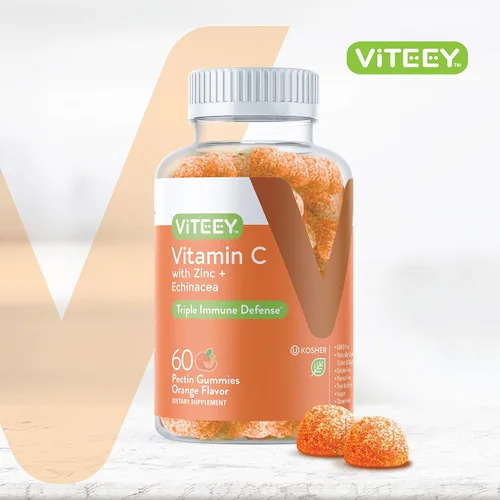 Vista 2 de Viteey Gomitas de vitamina C para adultos y adolescentes con zinc y equinácea, gomitas de apoyo inmunológico, veganas, sin gelatina, sin gluten, sin