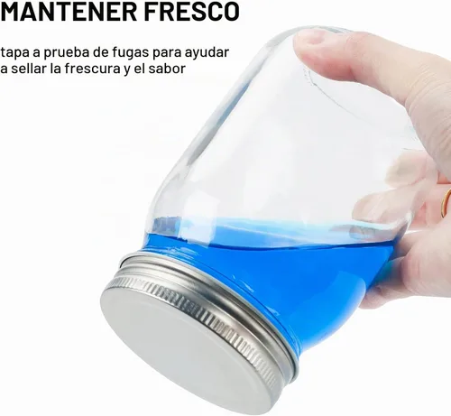 Vista 3 de HOXHA Paquete de 2 tarros de vidrio de boca regular Mason, tarros de vidrio transparente de 16 oz con tapas para sellar, tarros de conservas