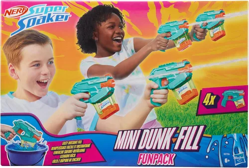 Vista 2 de Nerf Super Soaker Mini Dunk-Fill Funpack 4 lanzadores de agua Tanques de llenado instantáneo fácil, simplemente sumerge y vaya Tanques de 3.4