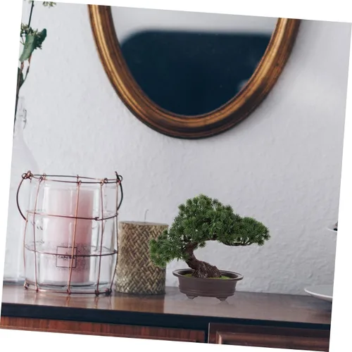Vista 6 de Mini planta de plástico decorativa de pino sintético para bonsái, verde, 10.23 oz