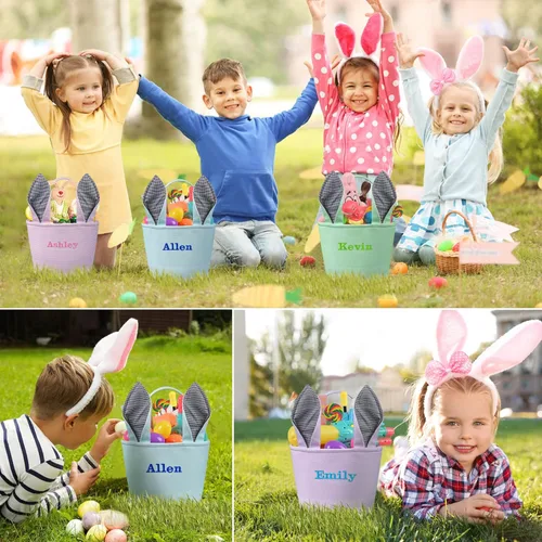 Vista 5 de Canastas de Pascua personalizadas para niños, conejo azul, 018B-azul