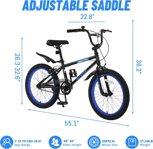 Vista 2 de Bicicleta infantil de 20 pulgadas para niños de 7 a 12 años, estilo BMX, bicicletas ligeras para niños, bicicletas para niños con frenos delanteros