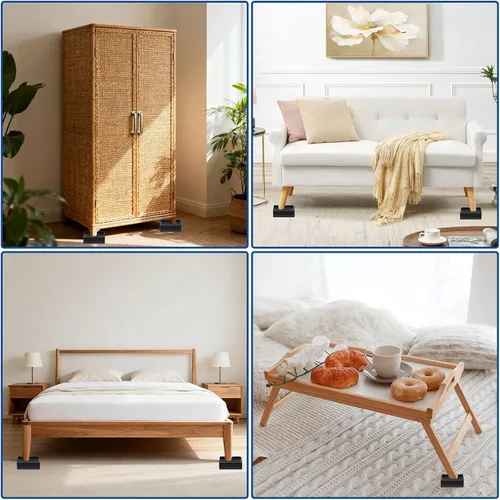 Vista 7 de Paquete de 4 elevadores rectangulares para cama de 3 pulgadas, bloques elevadores de escritorio en forma de L, resistentes y ajustables, para cama