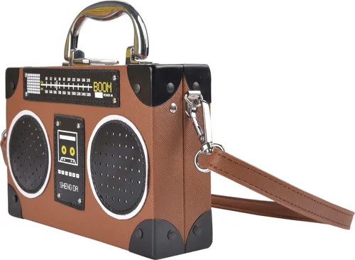 Vista 2 de QZUnique Bolso de hombro en forma de cinta con grabador de radio PU Crossbody bolso de noche retro para mujer, bolso de mano
