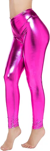 Vista 2 de Loxdonz Leggings metálicos brillantes con aspecto húmedo para mujer pantalones elásticos con cintura líquida Metálico